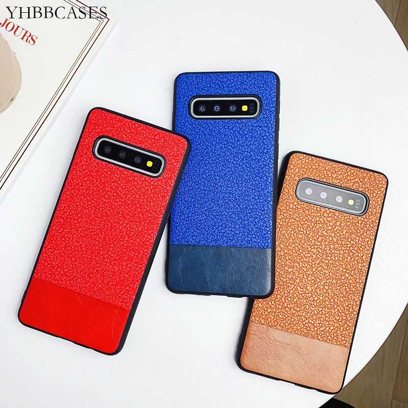 YHBBCASES For Samsung Galaxy S10 Plus S8 S9 Fashion Splice Leather Cases Note 8 9 Couples Solid Color Phone Cover |
