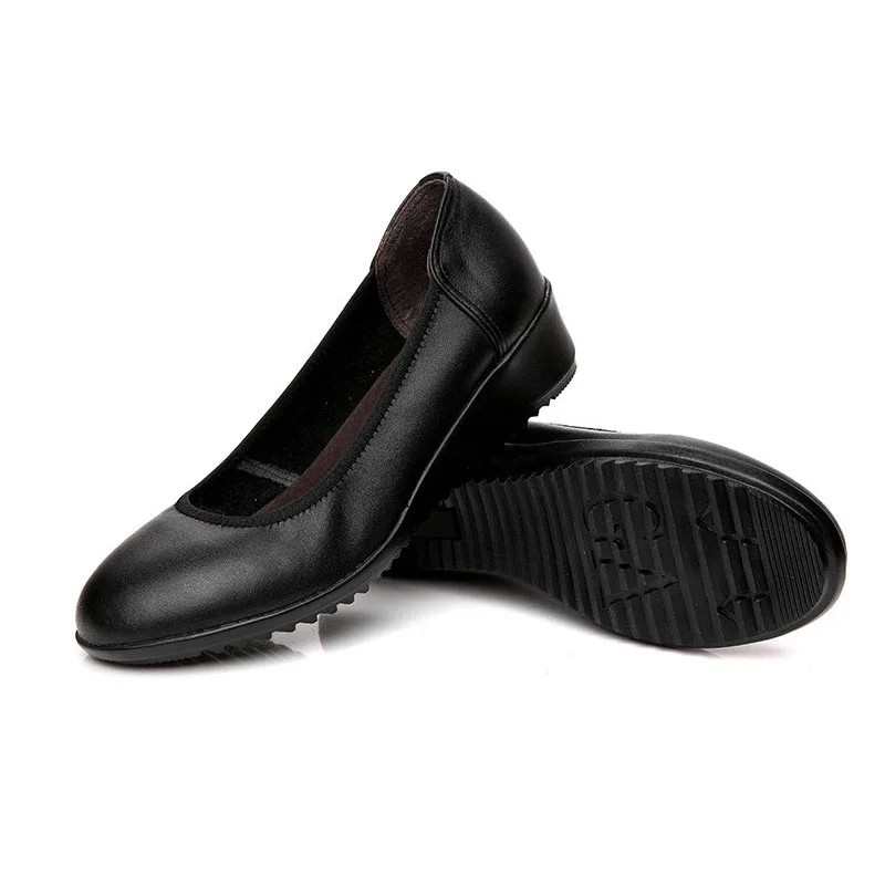 

Women's Simple Genuine Cow Leather Office Career Med High Heels Wedge Pumps Zapatos De Mujer Slip on Wedge Shoes WP013