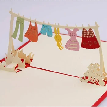 

(5 pieces/lot) Childhood Clothes Hanger Cartoon Rabbit Handmade 3D Greeting Card Memorial Paper-cut DIY Birthday Postcard C5006