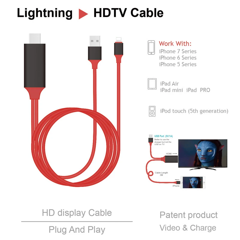 MHL Cable for iPhone for to Projector/TV 2M MHL To HDMI Cable 1080P HDTV Cable Adapter For iphone X MHL Cable for iPhone for to Projector/TV 2M MHL To HDMI Cable 1080P HDTV Cable Adapter For iphone X