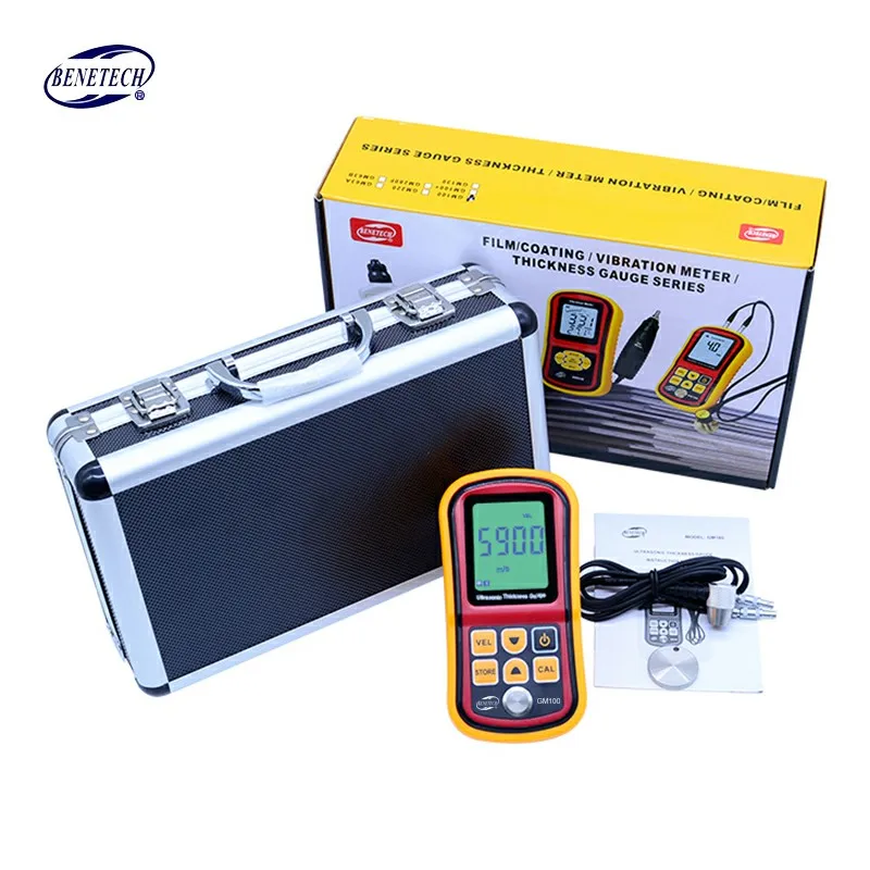 

Digital Ultrasonic Thickness Gauge tester GM100 Digital LCD display 1.2 to 200MM Sound Velocity Meter with aluminium retail box