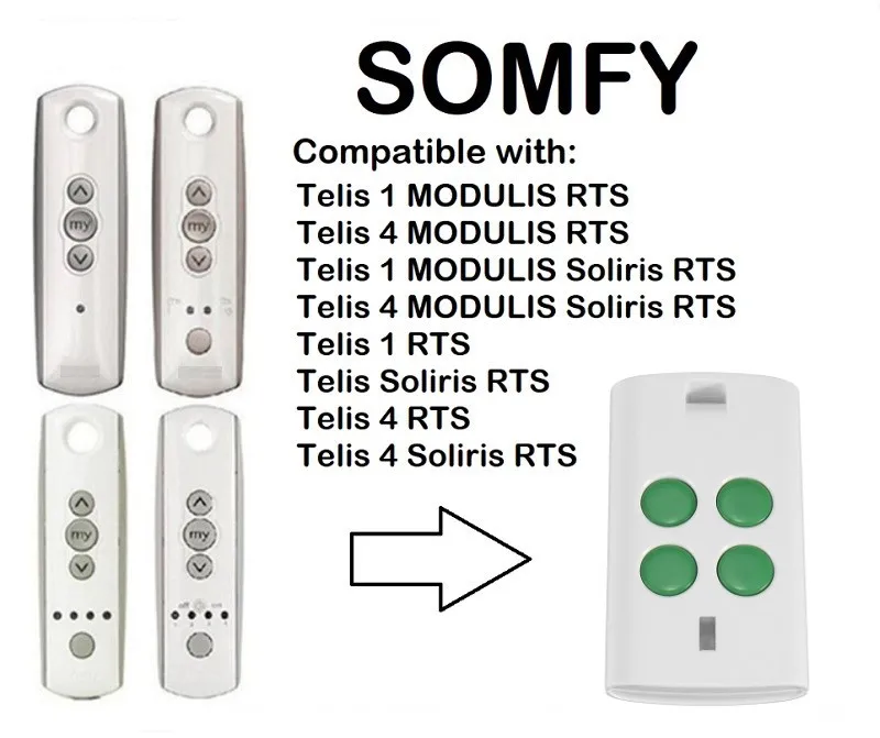 

100pcs SOMFY Telis 1 RTS Keytis NS 2 RTS garage door controller compatible remote control 433,42Mhz rolling code