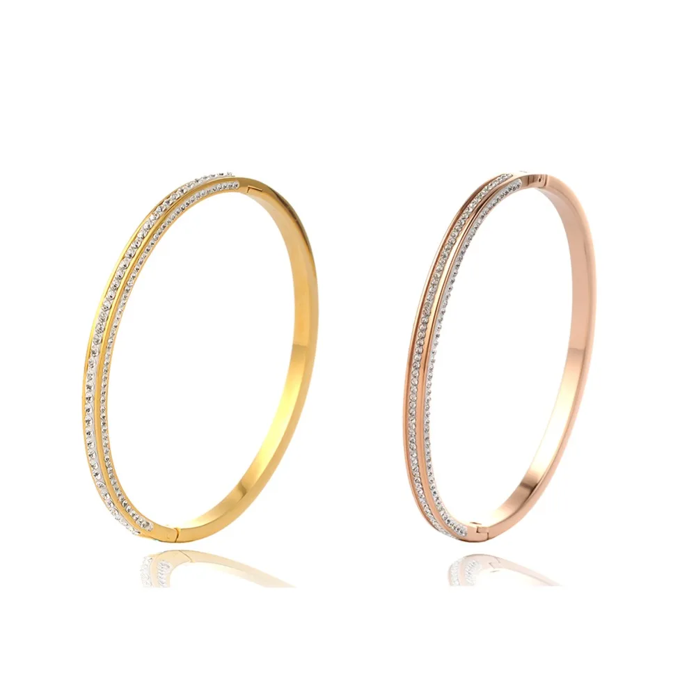 

Titanium Bangles Bracelets For Women three side Luxury Rhinestone Cuff Couple Bracelet gifts for women Gift jewelry RLSSB024