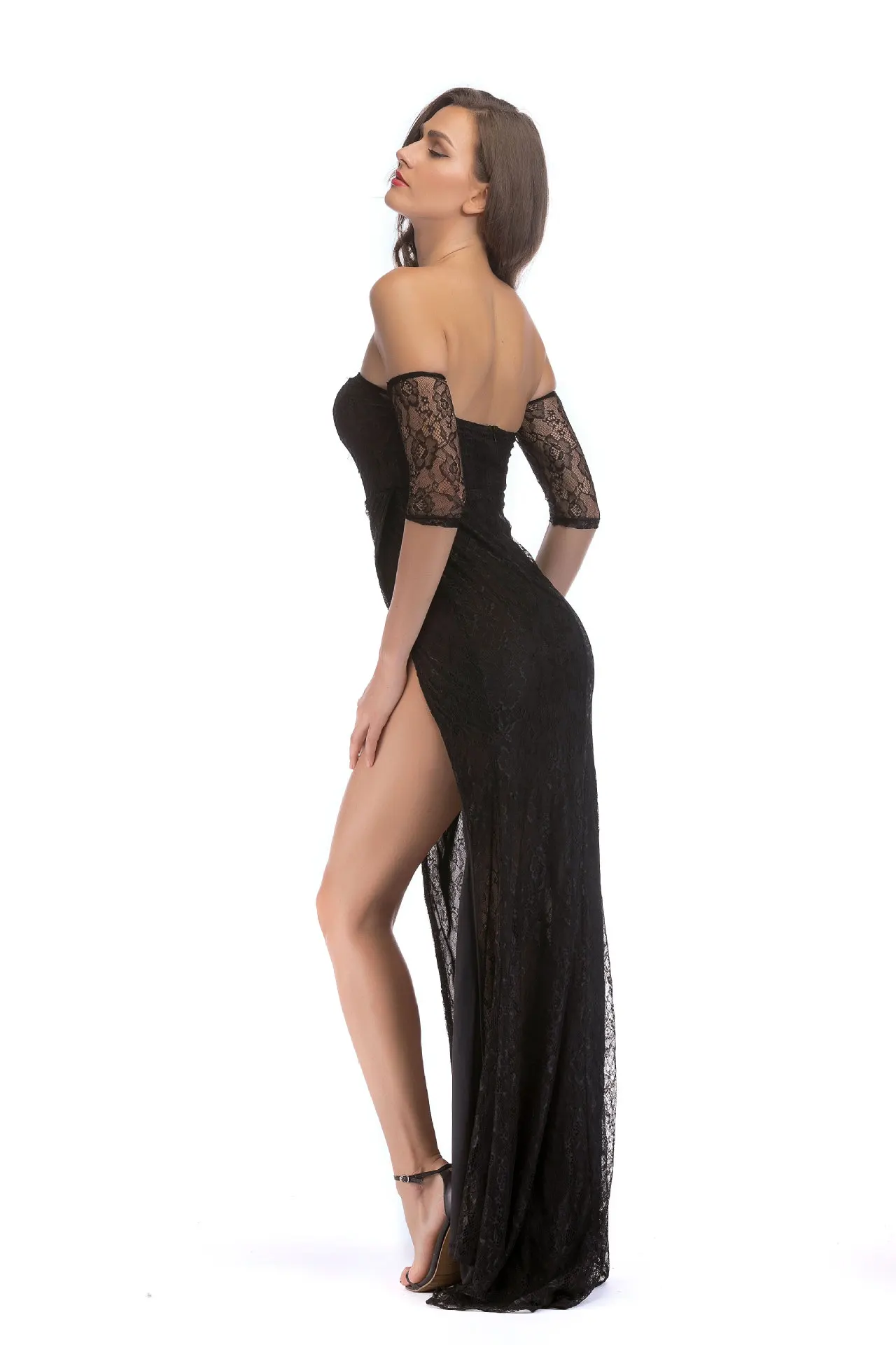 2018 NEW Sexy Backless Lace Forked dress A beach dress Splicing Gauze Hollowed out skirt Free Shpping