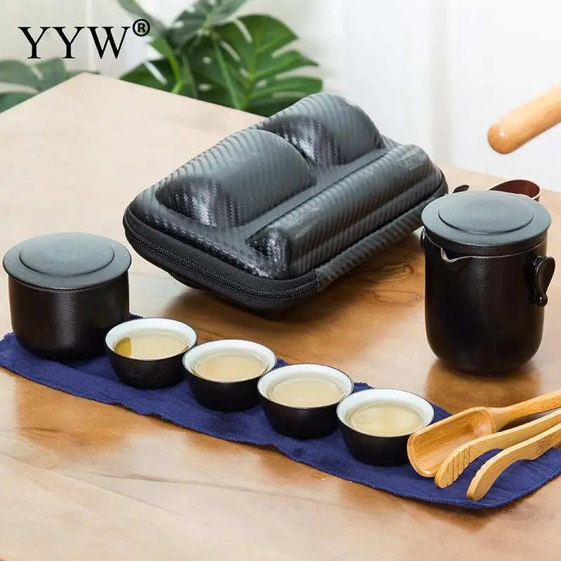 Black/White Teaware Portable Tea Set For Travel Small Porcelain Tea Bowl Easy Kettle Chinese Mug Gi