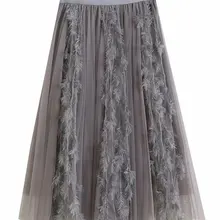 Женская юбка миди с перьями из тюля, эластичная талия, повседневная, высокая талия, Черная вуаль, юбка-пачка, винтажная, а линия, уличная мода