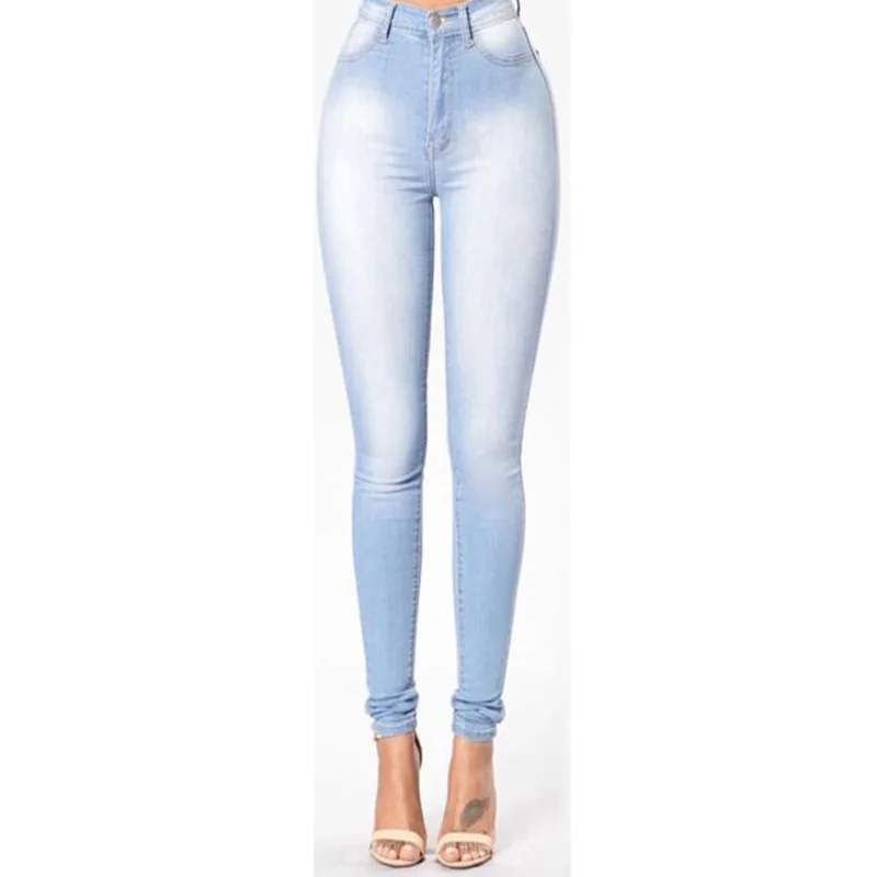 Sky Blue Jeans Джинсы для женщин, тонкие джинсы с высокой талией, женские эластичные джинсы размера плюс XXXL, женские джинсы, женские потертые повседневные обтягивающие брюки-карандаш - Цвет: Sky Blue Jeans