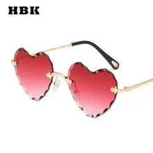 HBK, солнцезащитные очки Modis без оправы в форме сердца, винтажные женские брендовые дизайнерские очки, трендовые солнцезащитные очки, высокое качество, праздничный подарок
