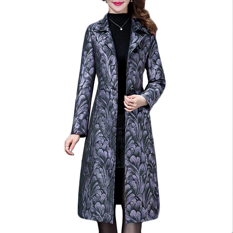 

Long Sleeve Printing Windbreaker coat Spring Autumn coats Women New Plus size Women's trench coats Clothing Long Overcoat a343