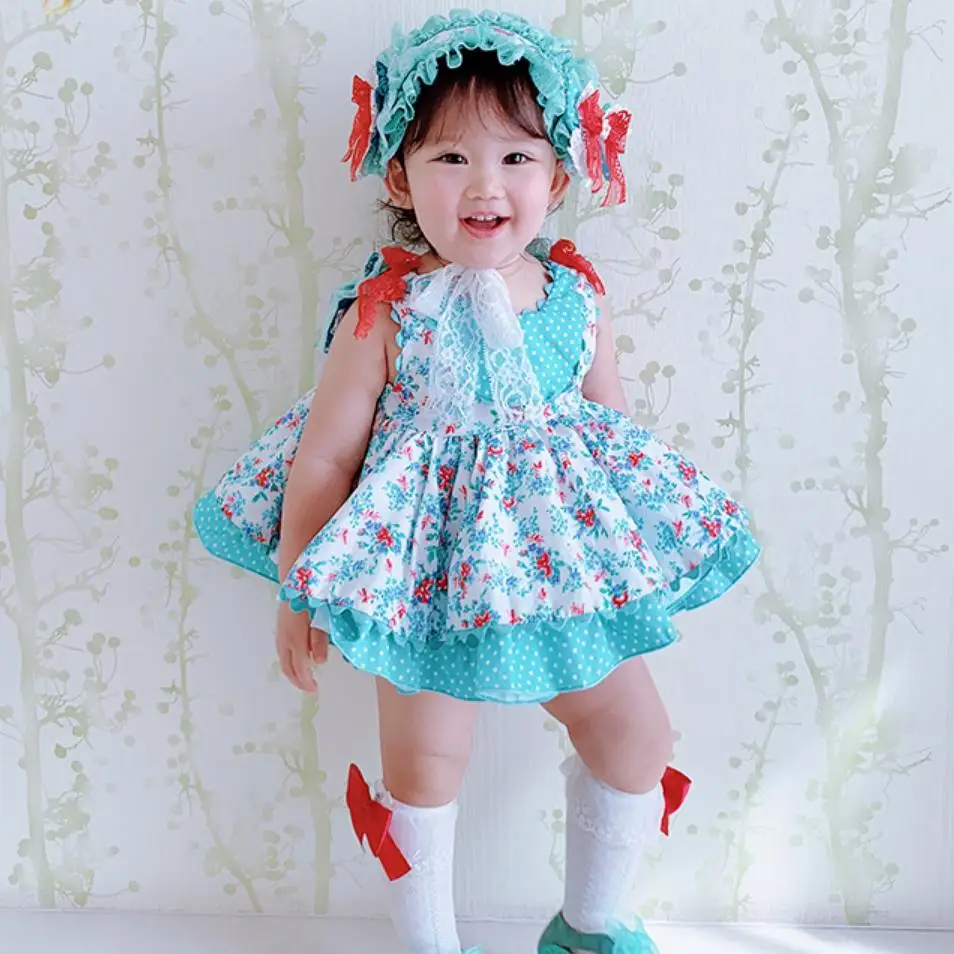 

Spanish Vintage Girls Dress Children Lolita Princess Dress Cotton print backless Birthday Party Dress Modis Kids Vestidos Y1370