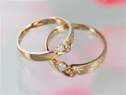 18 K из желтого золота с бриллиантом обручальное парное кольцо комплект для невесты и жениха 0,07 + 0.06ct природных алмазов ручной гравировки