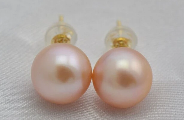 

FREE SHIPPING>>> free shipping 12831 round pink pearl earring gold stud
