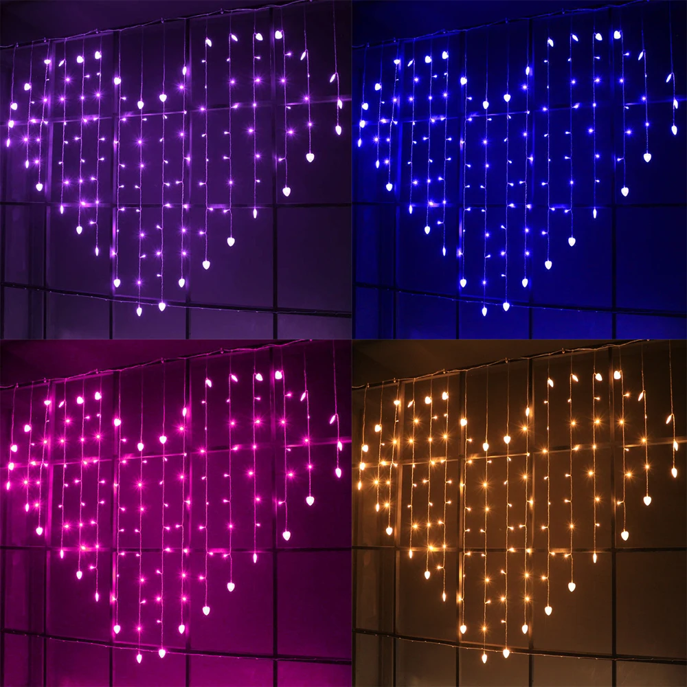 Modos de Iluminação Festa de Casamento Forma de 128 Luzes com 8 Luz para o Quarto Coração-em Janela Cortina Cachoeira Decoração Led