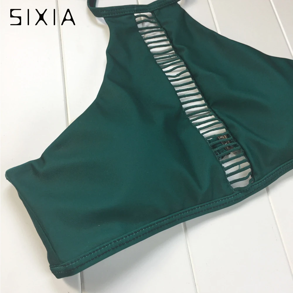 Green Sexy High Neck Bikini Set High Waist bikini Swimwear Women Push Up Swimsuit Female 2018 String bikini mujer bathing suit
