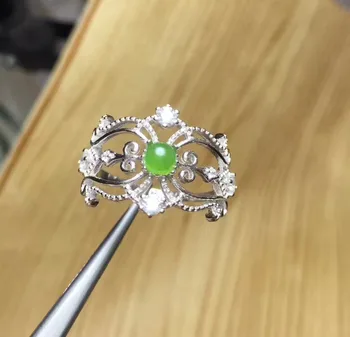 

Natural green jasper gem Ring S925 Silver Natural Gemstone Ring Luxury Elegant hollow crown Women's girl gift Rings Jewelry