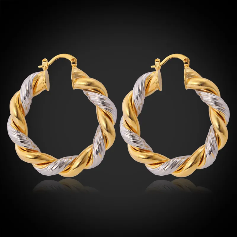 

Big Twisted Hoop Earrings For Women Double Color Plated Wedding Earrings Large Vintage Retro Hoop Earrings 2016 Wholesale E683
