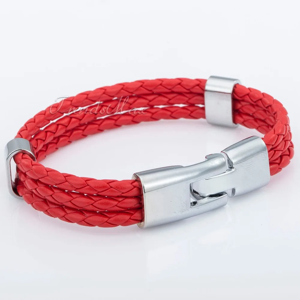 Trendsmax Wo мужской s мужской кожаный браслет ювелирные изделия 3 нити Веревка Цепь кожаные браслеты для мужчин Подарки 12 мм KLBM40 - Окраска металла: Red