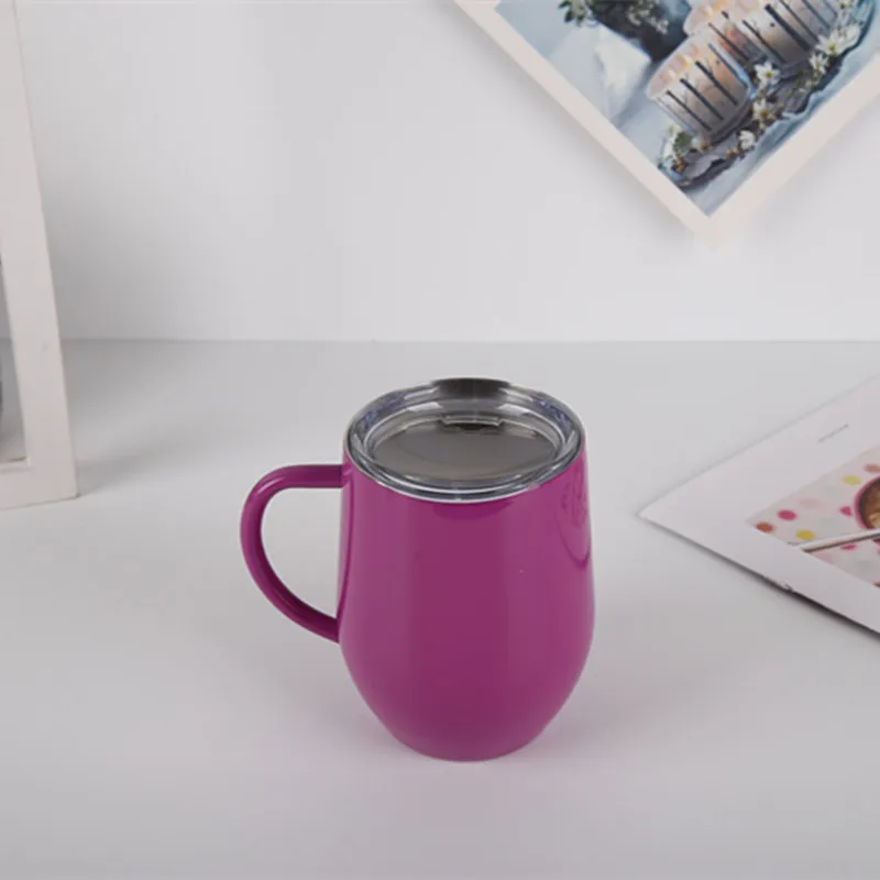 12 унций bpa бесплатно с двойными стенками из нержавеющей стали, для молока, для питья, пива, вина, чашка, креативная форма яйца, кружка для кофе, чая, как крышка с ручкой - Цвет: Фиолетовый