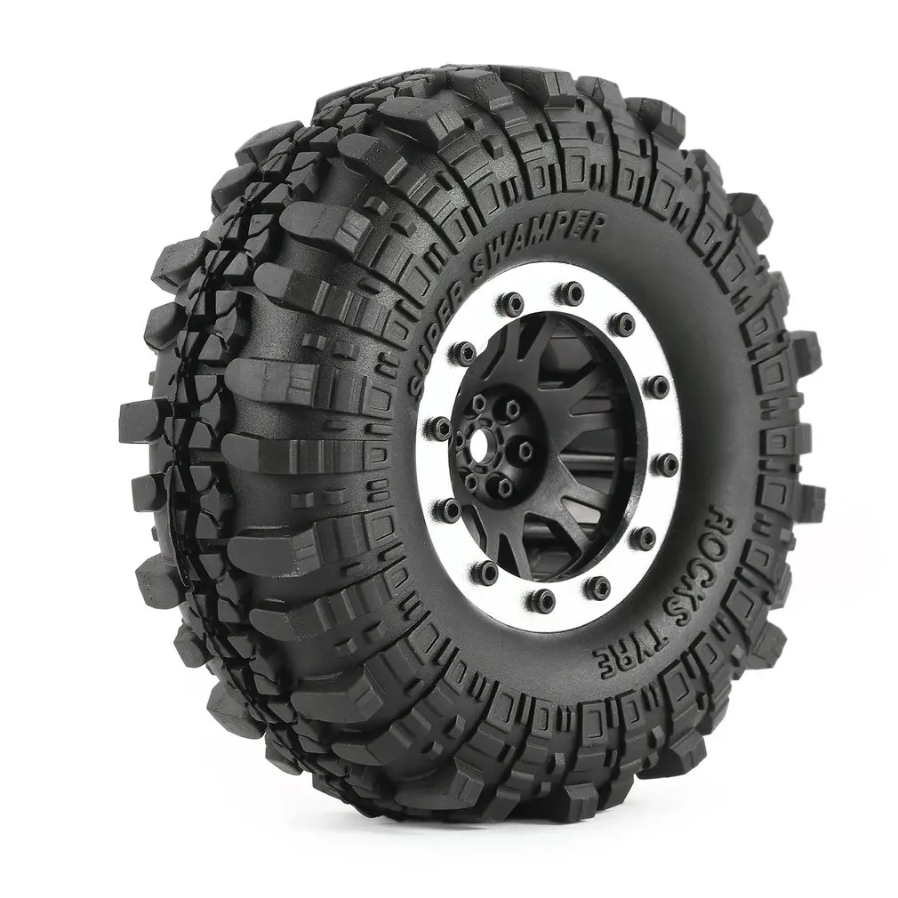 

4pcs AX 4020-1 110mm 1.9in Rubber Tire with Alloy Beadlock Wheel Rim for AXIAL SCX10 90046 RC4WD D90 1/10 RC Rock Crawler Car
