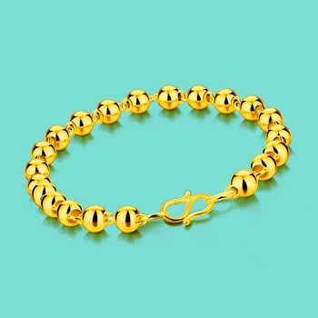 

Ethnic Gold Jewelery Women's Simple plated 24k Gold Bracelet Fashion Bead Bracelet Design Gold color Chain Multi-size Valentine'