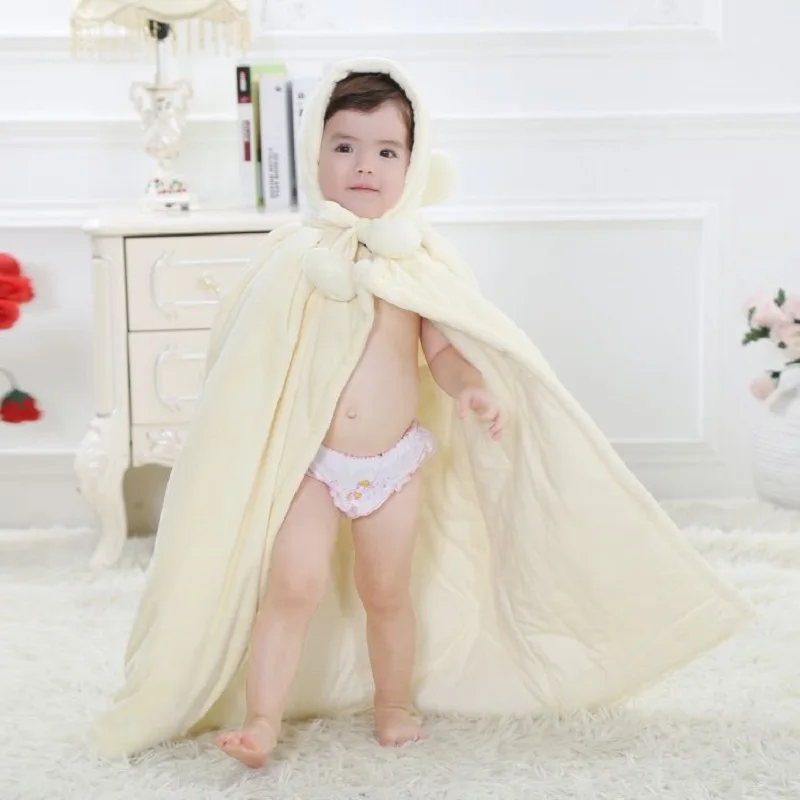 Velvet Fleece Baby Cloak Thick Boy Smocks Newborn Bathrobe Girls Clothes Infant Coats Hooded Blankets Bebe Bath Towel Bear Soft