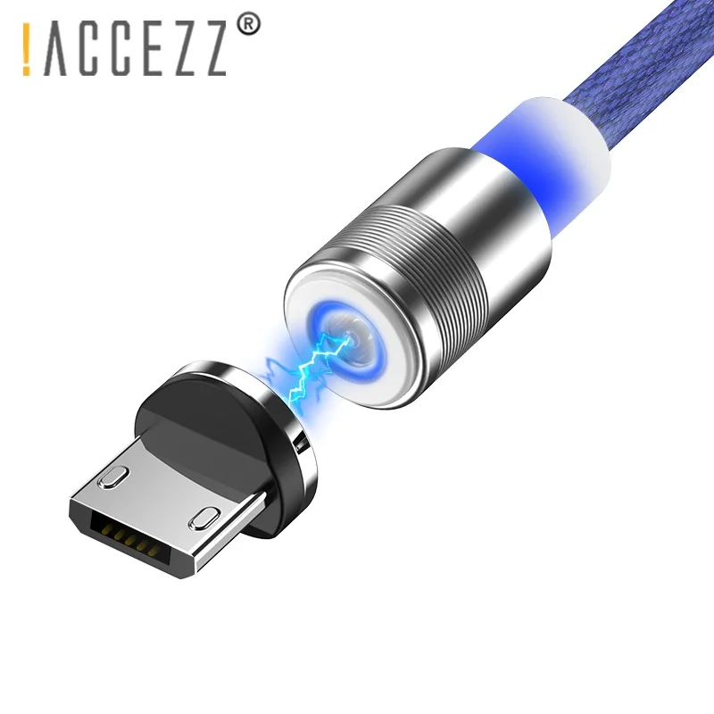 ACCEZZ Магнитный зарядный кабель для iPhone XS, XR, X, 7, samsung, S9, htc, 3 в 1, магнитное зарядное устройство, освещение, Micro usb, Тип C, USB светодиодный провод