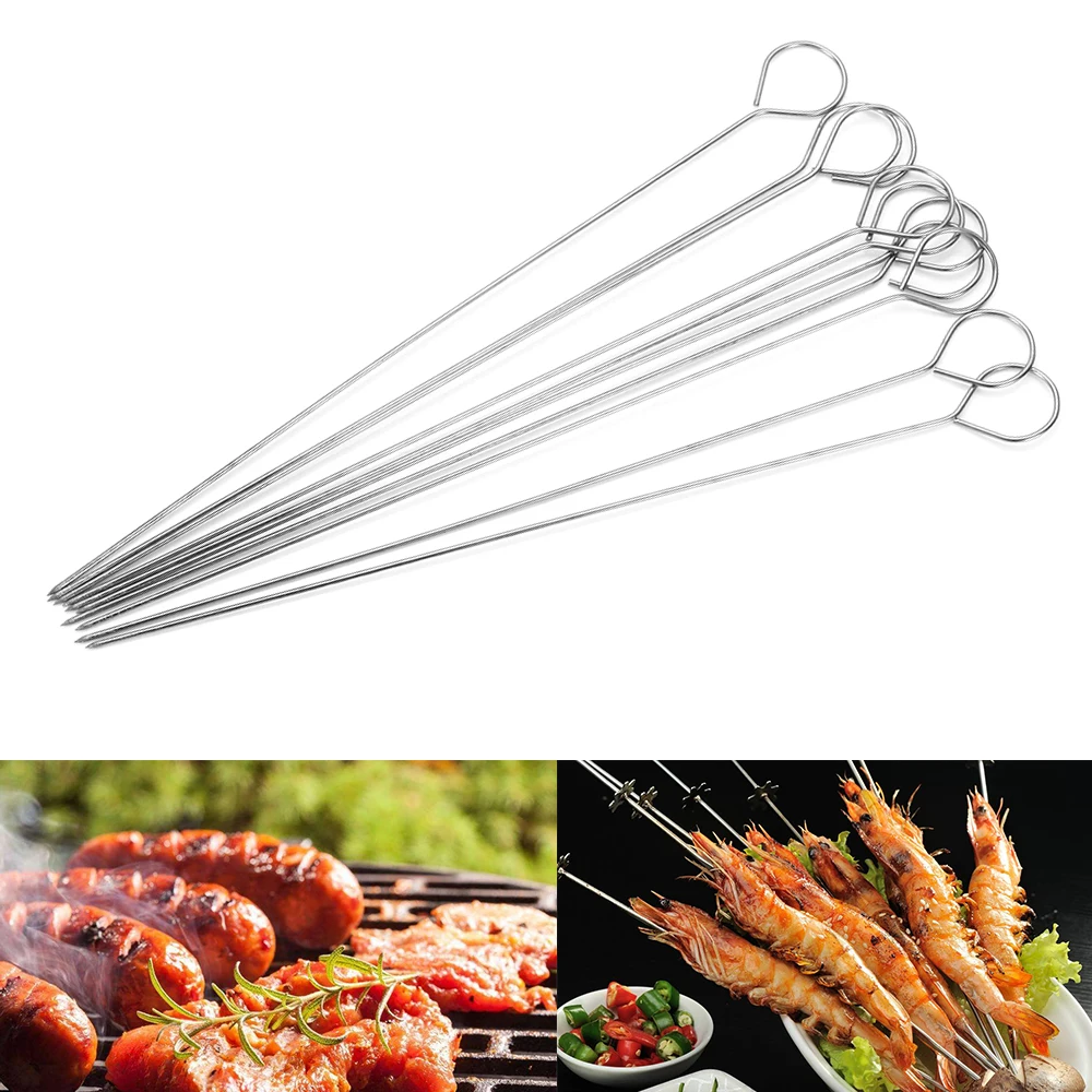 10PCS Round Roast Skewers Stick Stainless Steel BBQ Needle Barbeque Kitchen Outdoor Camping Picnic Home& Gardem