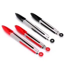 2Pcs/Set Silicone Kitchen Cooking Salad Serving BBQ Tongs Stainless Steel Handle Utensil