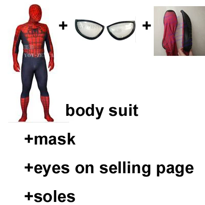 Высокое качество алый паук косплей костюм с u-молнией 3D мышечный оттенок алый костюм паука для Хэллоуина Вечерние - Цвет: suit eyes soles