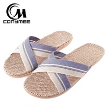 CONYMEE/мужские домашние тапочки; летняя пляжная обувь; коллекция года; мужские парусиновые туфли; повседневные кроссовки для дома; льняные Вьетнамки с перекрестным ремешком
