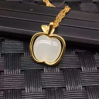 

New S925 silver inlay and Tianyu White Apple pendant silver necklace