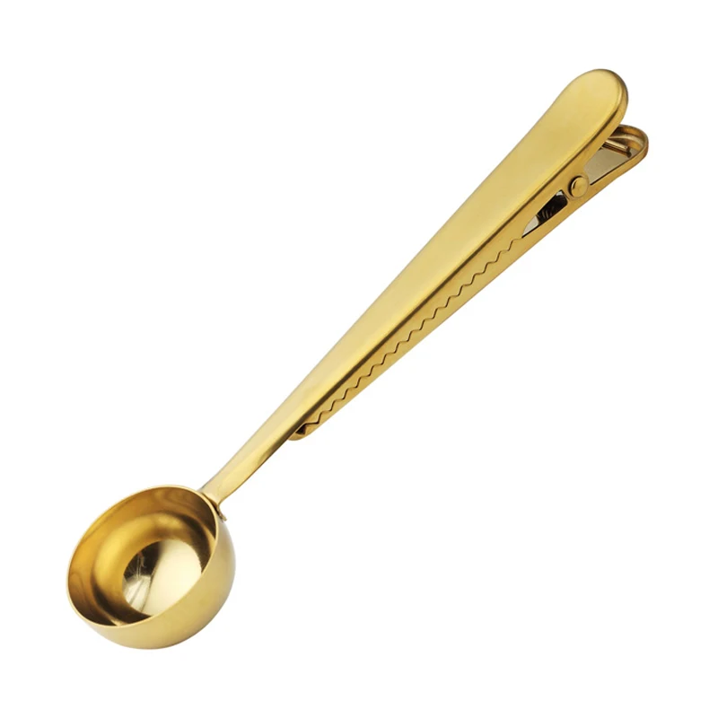 2Pcs Coffee Scoops Stainless Steel Coffee Spoon Clip Gold Color 2 In 1 Measuring Spoon with Bag Clip Ground Coffee Tea Scoop Coffeeware Kitchen Tools (3)