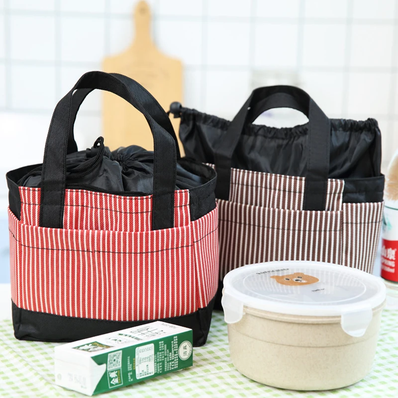 New Striped Oxford Cloth Lunch Bag Multi Function Waterproof Ice Pack