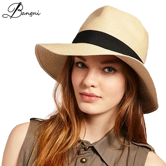 2018 Summer Women Sun Hat Classical Wide Brim Beach Hat Black Ribbon Straw Hats Sombreros