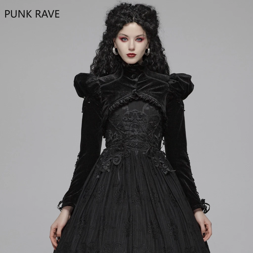 

PUNK RAVE Women Gothic Lolita Bubble Sleeve Short Jacket Velvet Elastic Knitted Victorian Evening Party Stage Performance Coats
