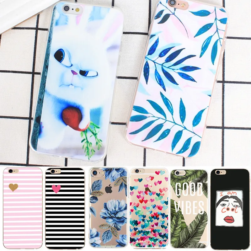

Love Heart Leaves Flowers Soft Silicon Case For iphone 6 6S 5S 5 SE Phone Cover For Apple Iphone 7 8 Plus X XS Case Accessories