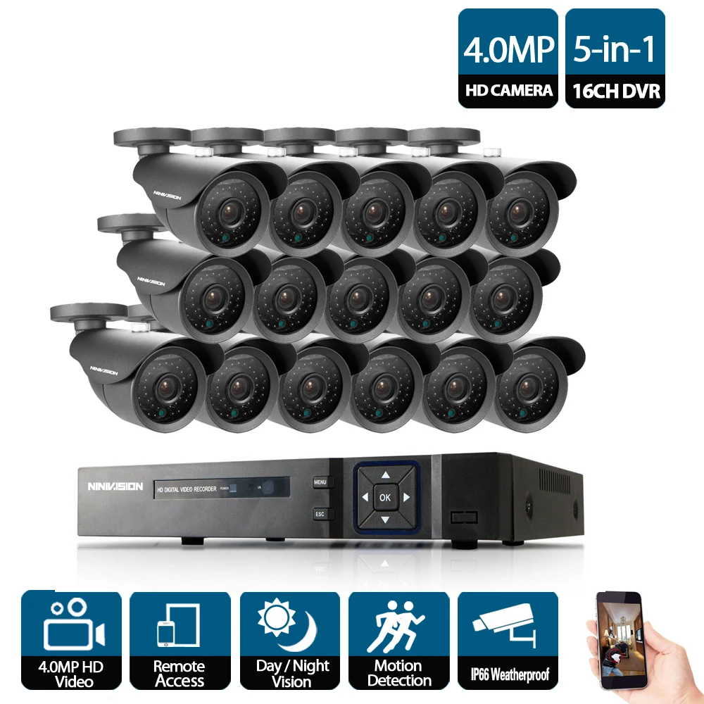 16CH AHD CCTV NVR 5mp 4mp 3g DVR Kit CCTV видеонаблюдение Системы 16X4,0 Мп для дома и улицы безопасности Камера комплект 16-канальный видеорегистратор наборы