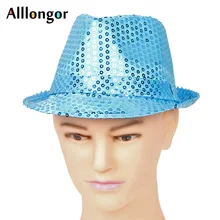 Модная летняя фетровая шляпа, Мужская блестящая ковбойская фетровая шляпа, женские шляпы в стиле джаз, одноцветная шапка, шляпа с блестками, черная женская шляпа