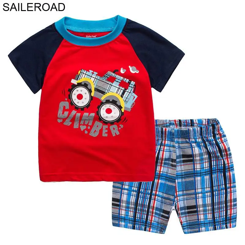 SAILEROAD Tractors Pattern Kits for Boys Clothing Sets Summer Kids Outfits Shirt Pants 2 Pieces Toddler Boy Clothes Suits