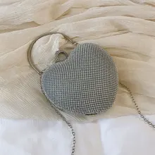 Сумка с кристаллами простая сумочка невесты блестящая сумка через плечо женская вечерняя Хрустальная сумка на плечо бриллиантовый Круг Сердце сумка