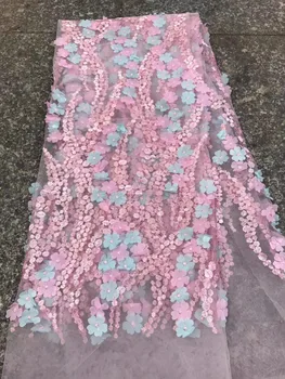 

2018 new 3D Flower Applique African French Net Lace Fabric Beaded Embroidered 2018 New Nigerian Evening Dresses ZLN55