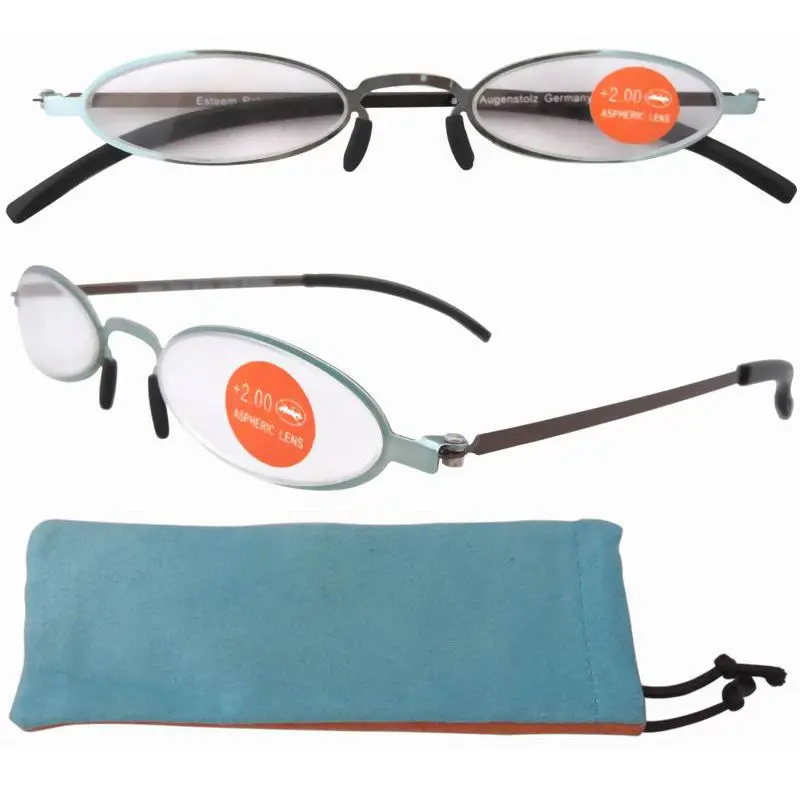 R12002 Women's Green Frame Brown Temple Oval Reading Glasses W/Suede