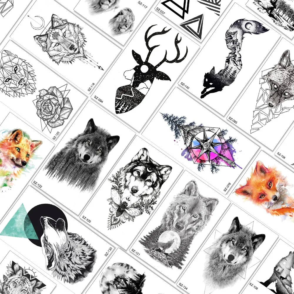 

3D India Black Tribal Wolf Temporary Tattoo Stickers For Women Girl Fake Waterproof Tattoo Paper Cover Moth Deer Design