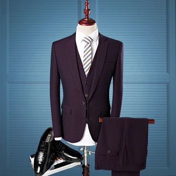 

2019 New 3 Piece Suits Men Formal Dress Suit Jacket and Pants with Vests Asia Size S -4XL High Quality Wedding Suits for Men