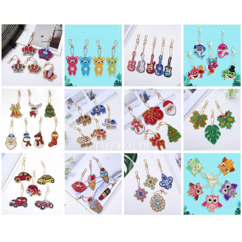

Keychain DIY Full Drill Diamond Painting Cartoon Emotion Cute Animals Love Heart Key Ring Diamond Painting Cross Stitch A134