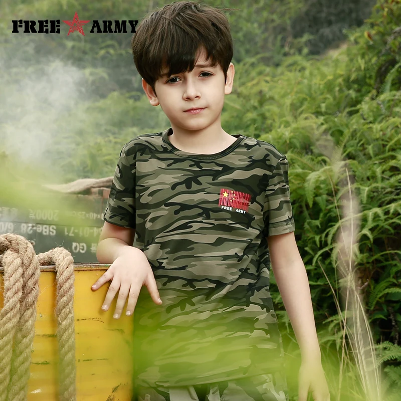 Children’s Kids Boys Army T-shirt Camouflage Short Sleeves Casual Summer Top