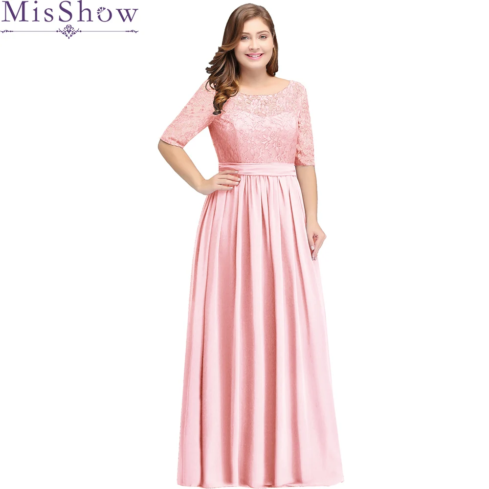 Розовый Длинные свадебные платья большие размеры 22 W 24 W 26 W 2019 Vestido longo овальным вырезом Свадебные праздничные платья дешевые Для женщин