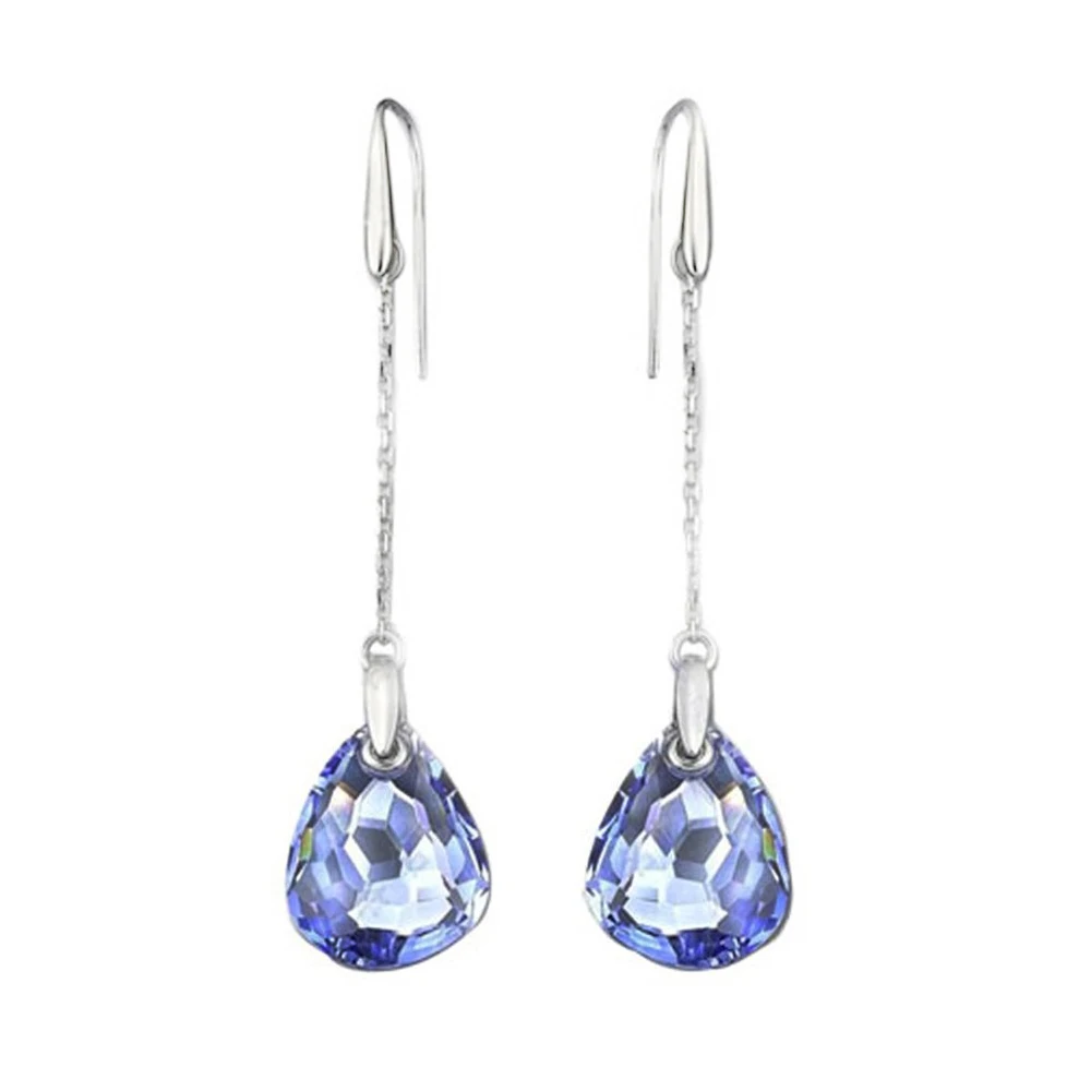 

SWA RO 2019 Trend Fashion New Long Drop Rain Earrings Shiny Water Drops Blue Crystal Women's Romantic Ear Studs Free Postage