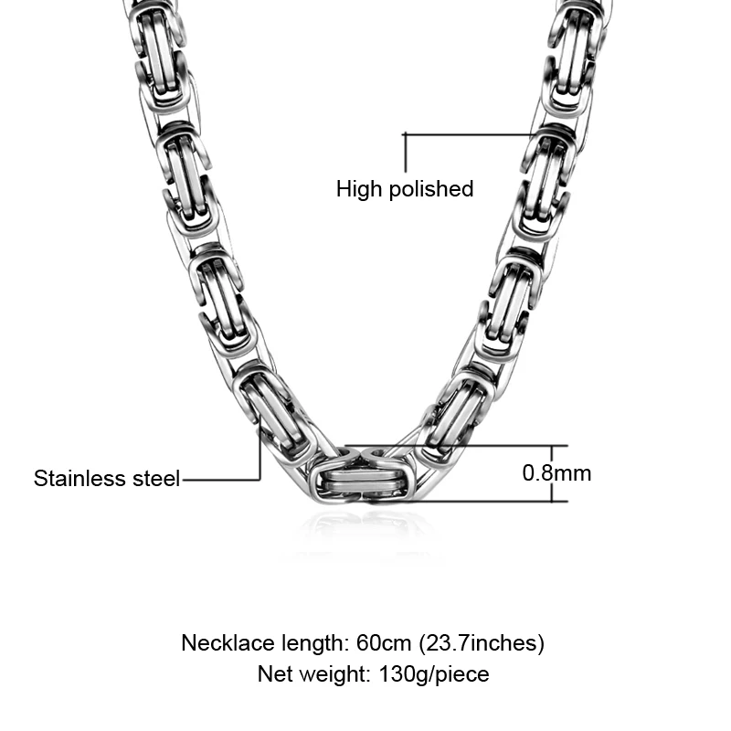 Хип хоп золото серебристый, черный византийский коробка цепи цепочки и ожерелья для мужчин 6 мм 8 60 см Титан Нержавеющая сталь рок ювелирн - Окраска металла: 8mm Silver