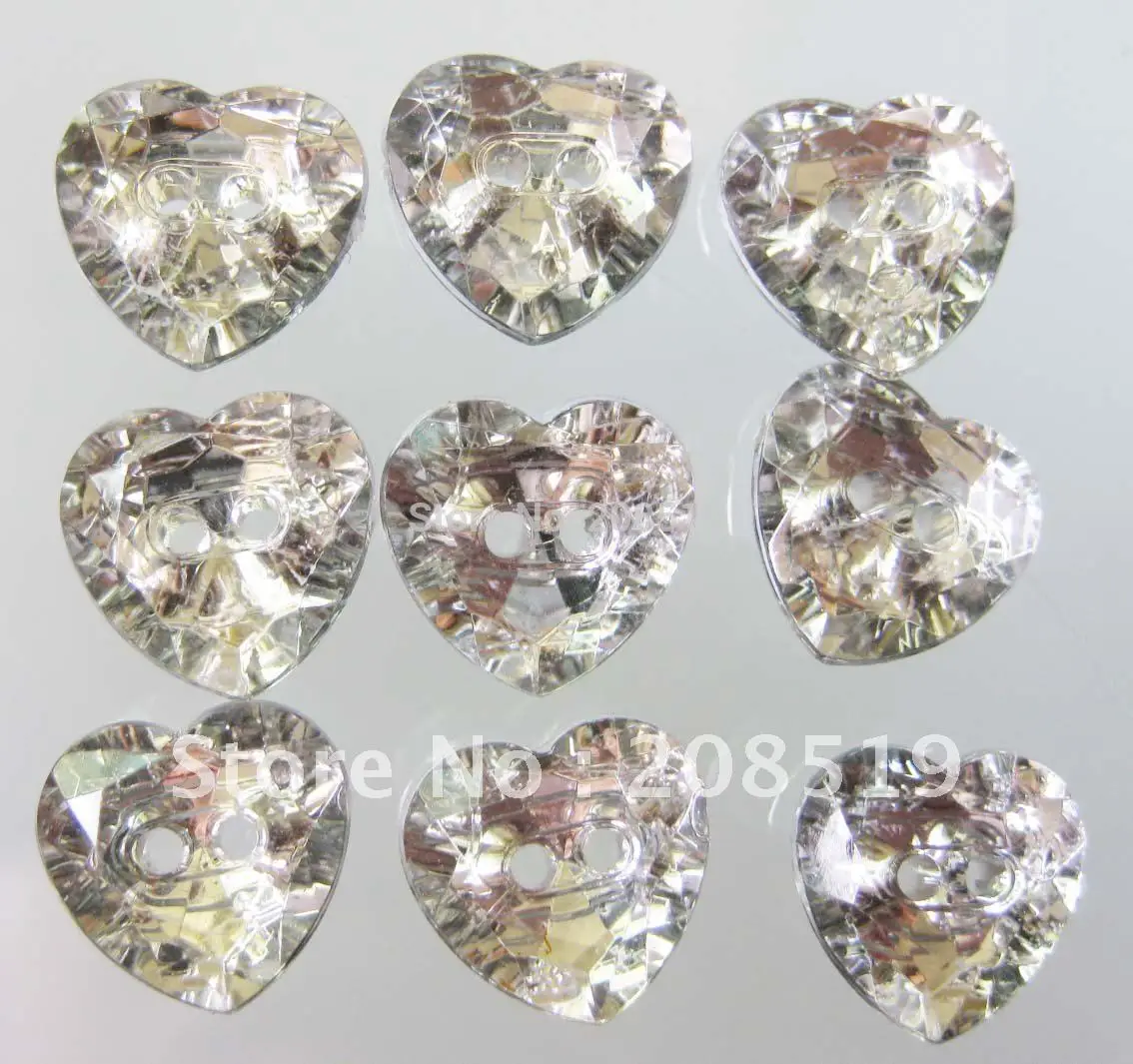 

NB025 Crystal buttons 450pcs 12mm heart shape transparent silver back two holes buttons clothes sewing buttons